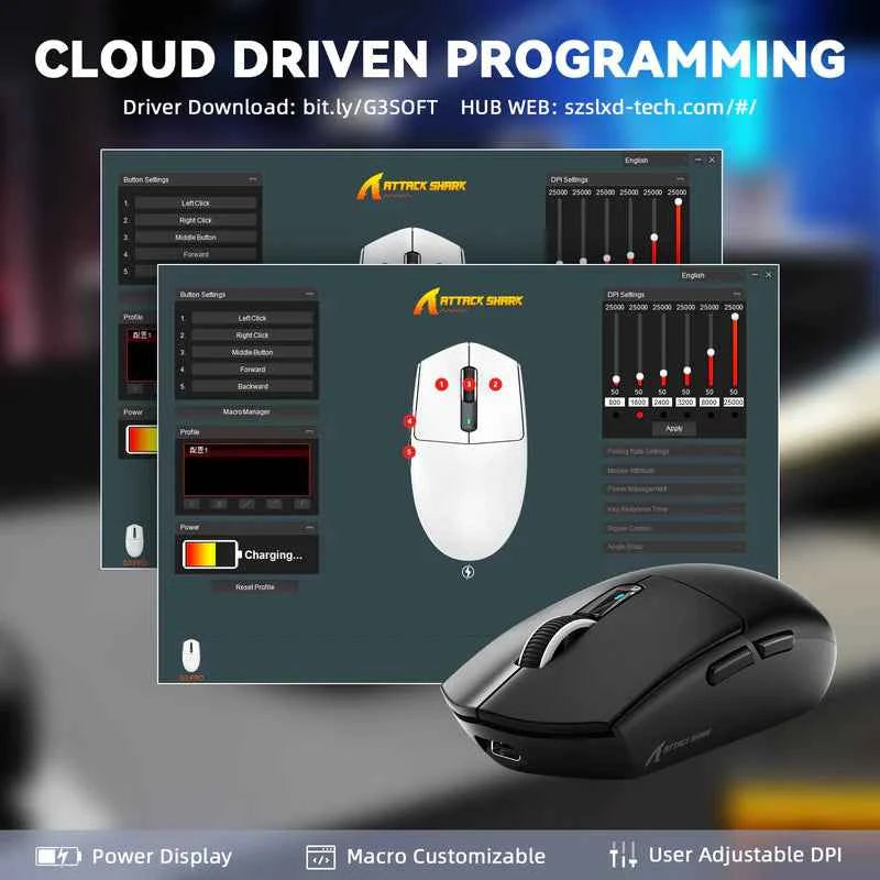 Attackshark G3 Pro Wireless Gaming Mouse – Black / White