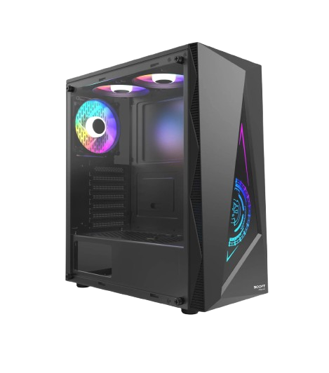 Boost Jaguar Black Gaming Case with Triple RGB Cooling Fans