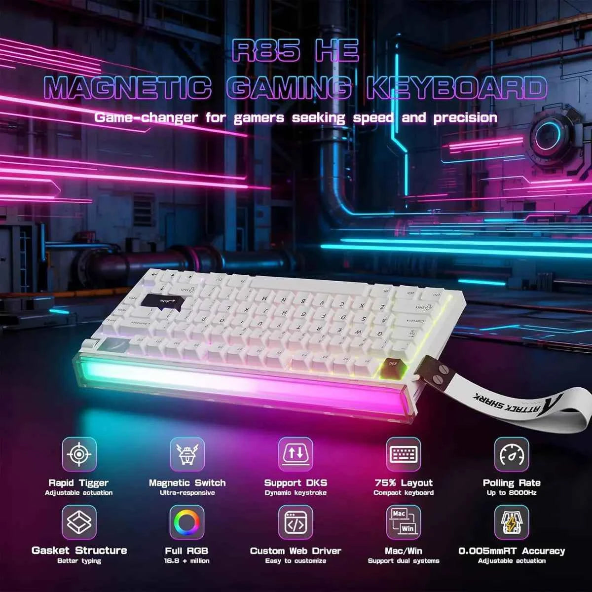 Attackshark R85 HE White New Model Gaming Keyboard