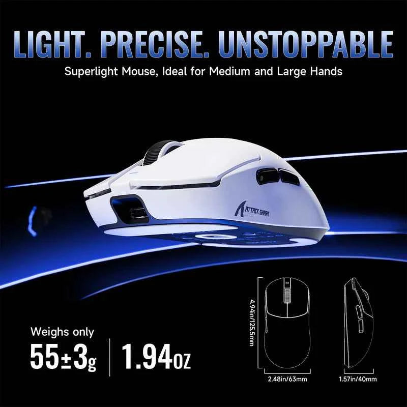 Attackshark X8 SE Wireless Gaming Mouse – Black  White