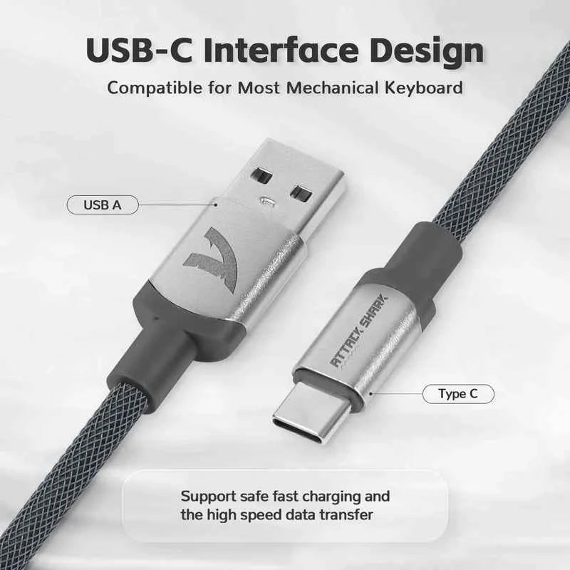 C01 Coiled Keyboard Cable USB-C – Black White Gray