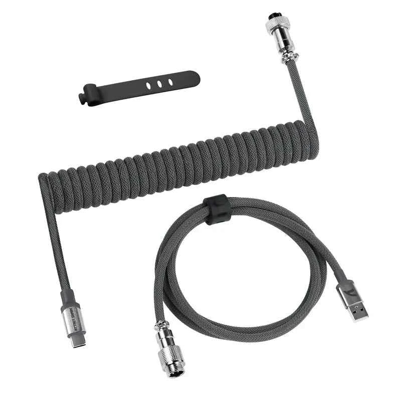 C01 Coiled Keyboard Cable USB-C – Black White Gray