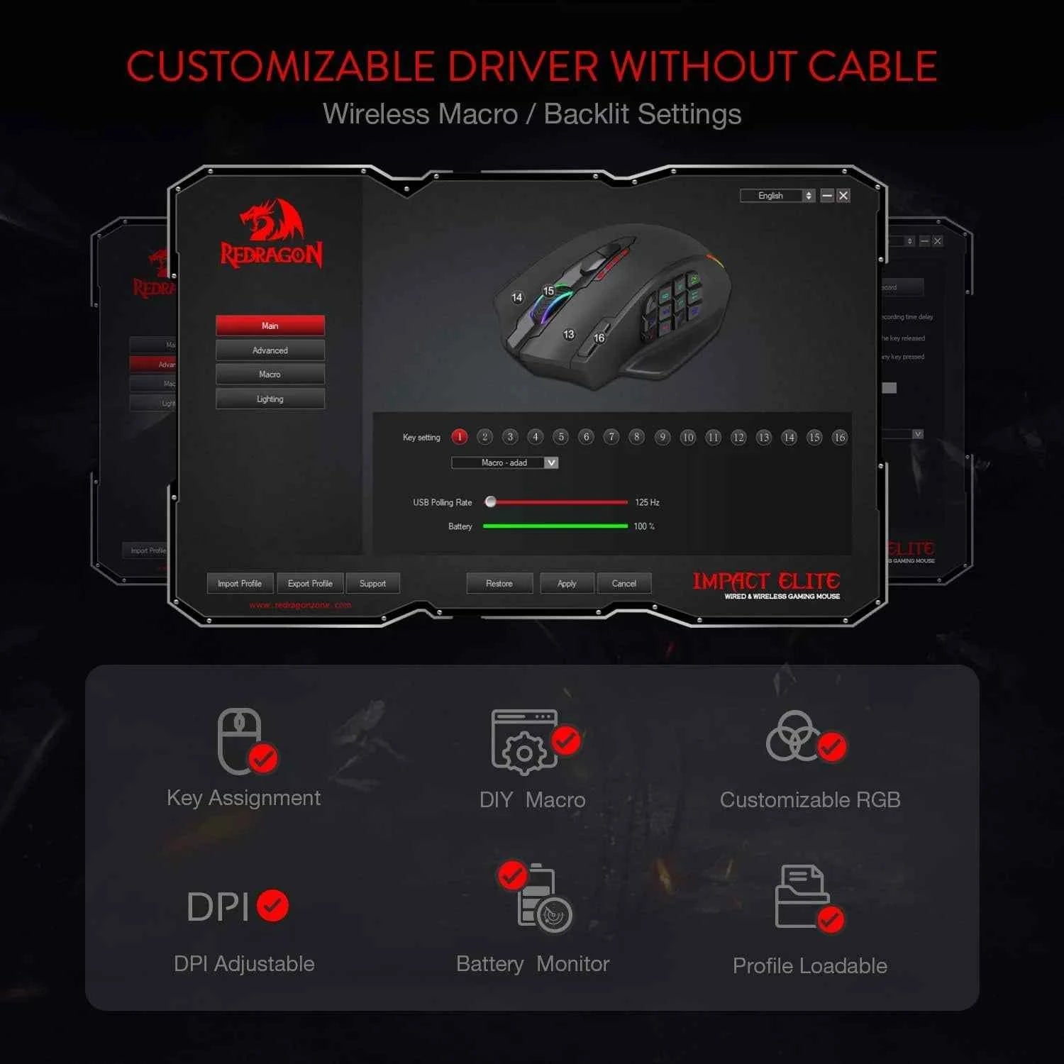 Redragon M913 Impact Elite Wireless Mouse 16000 DPI Black