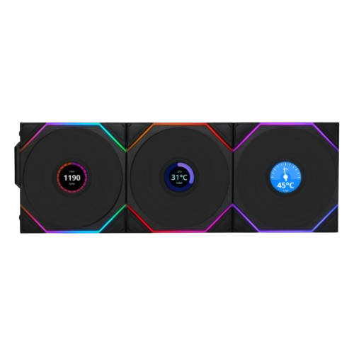 lian-li-uni-fan-tl-lcd-wireless-120-black-3-pack.png Lian Li UNI FAN TL-LCD Wireless 120 Black 3 Pack - Image 1