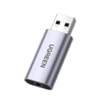 USB-A to 3.5mm External Stereo Sound Adapter Gray