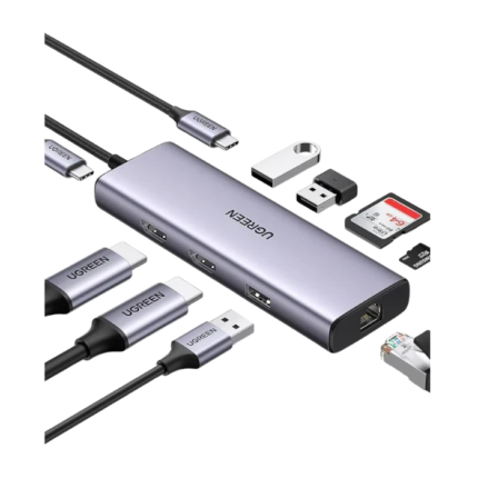 USB-C Dual HDMI Hub 8K with RJ45, USB, SD TF & PD